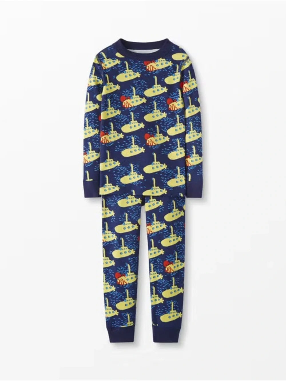 Hanna Andersson Navy Kids Pajama Set size 6/7 with Yellow & Red Submarine Print